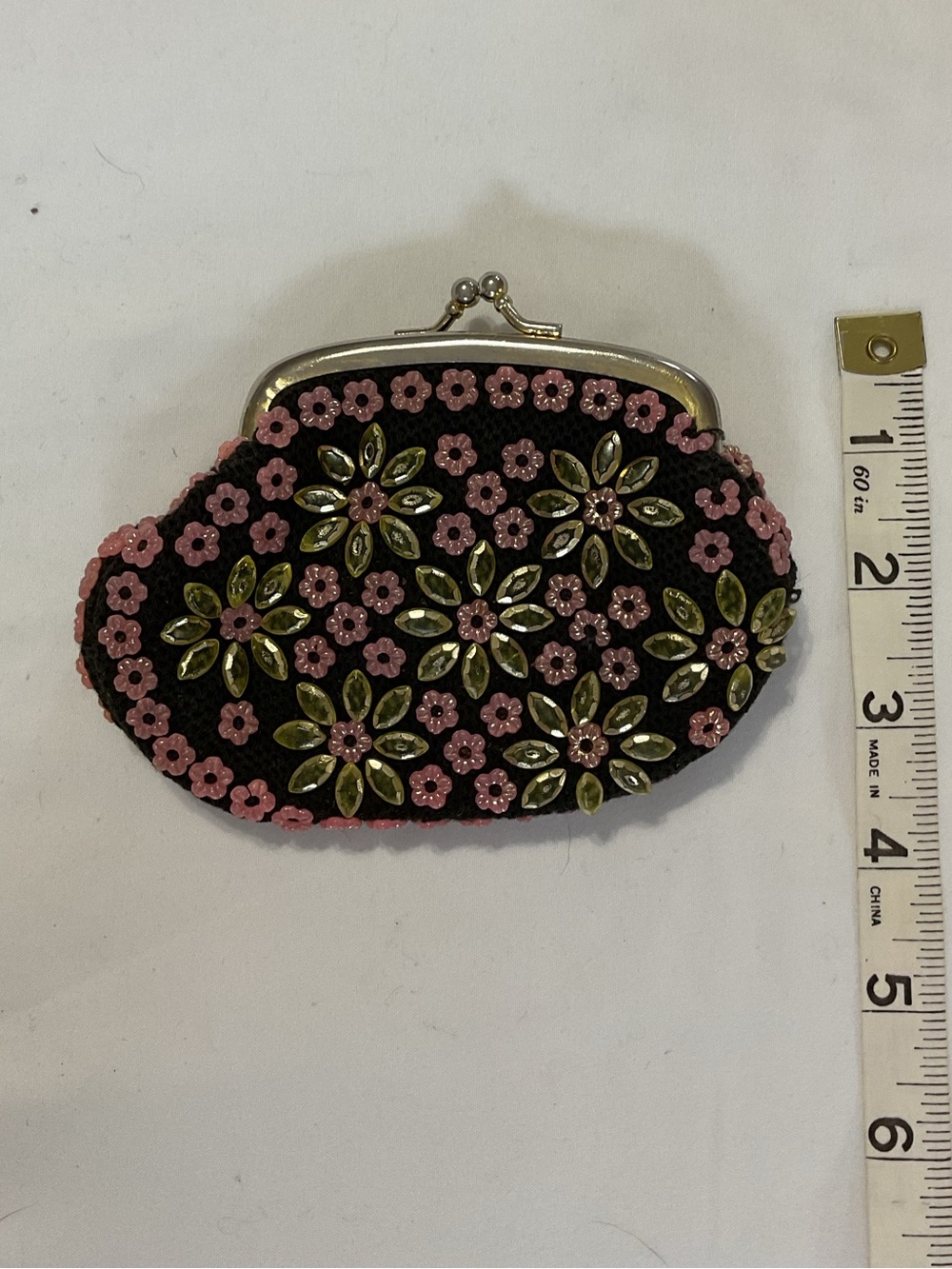 Beaded Kiss-Lock Coin Purse - Brown & Pink - Picture 2 of 3